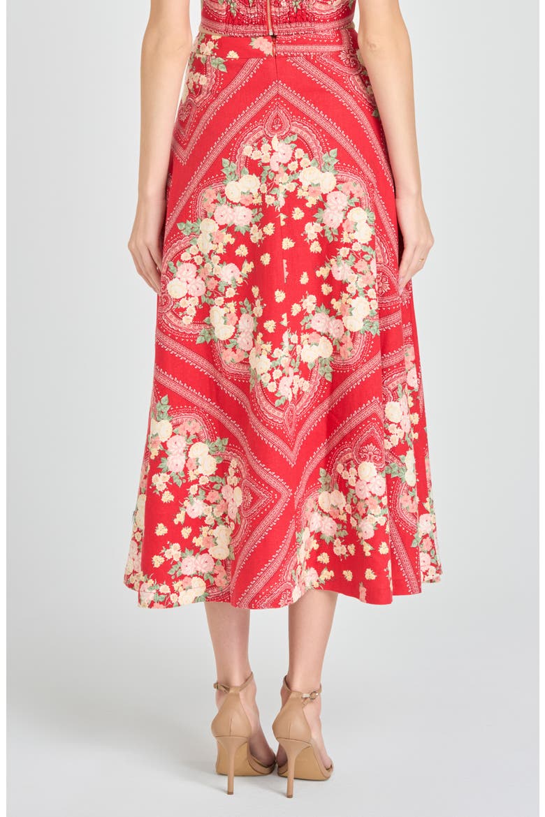 Edith Linen Blend Midi Skirt, Alternate, color, RED SCARF