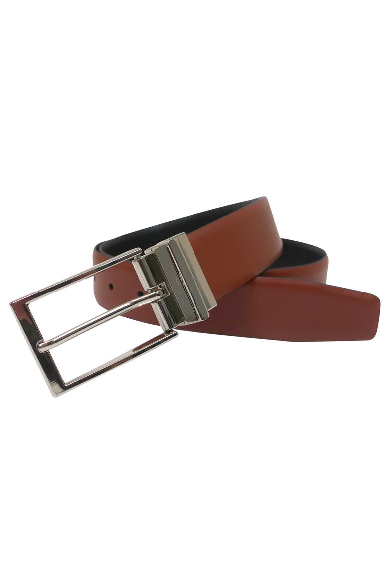 Reversible Nappa Leather Belt, Main, color, Cognac/Black
