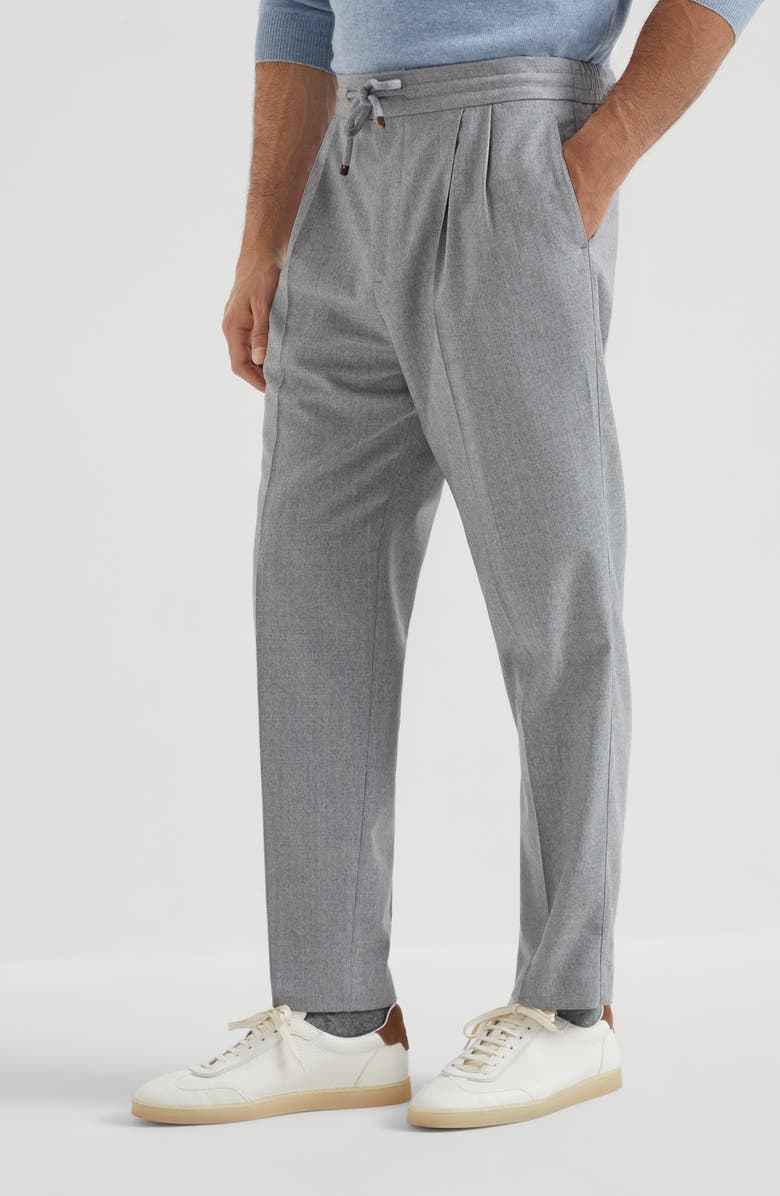 Brunello Cucinelli Virgin wool flannel trousers, Alternate, color, Pearl Grey