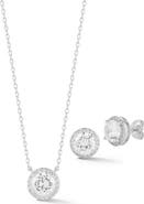 GLAZE JEWELRY Cubic Zirconia Halo Pendant Necklace and Stud Earrings Set