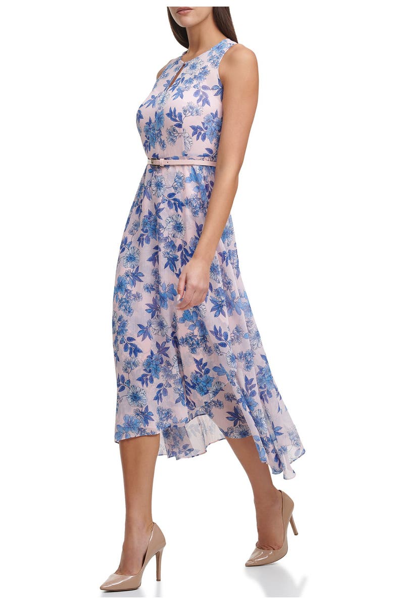 Tommy Hilfiger Sleeveless Asymmetrical Belted Delphos Garden Chiffon Maxi Dress, Alternate, color, 