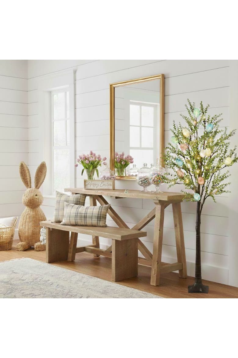3-ft Pre-Lit Artificial Easter Egg Twig Tree with Greens and 48 Warm White LED Lights, Alternate, color, Green
