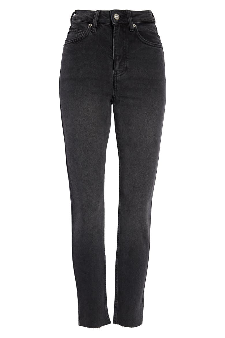 Edie Super High Waist Raw Hem Slim Jeans, Main, color, WASHED BLACK