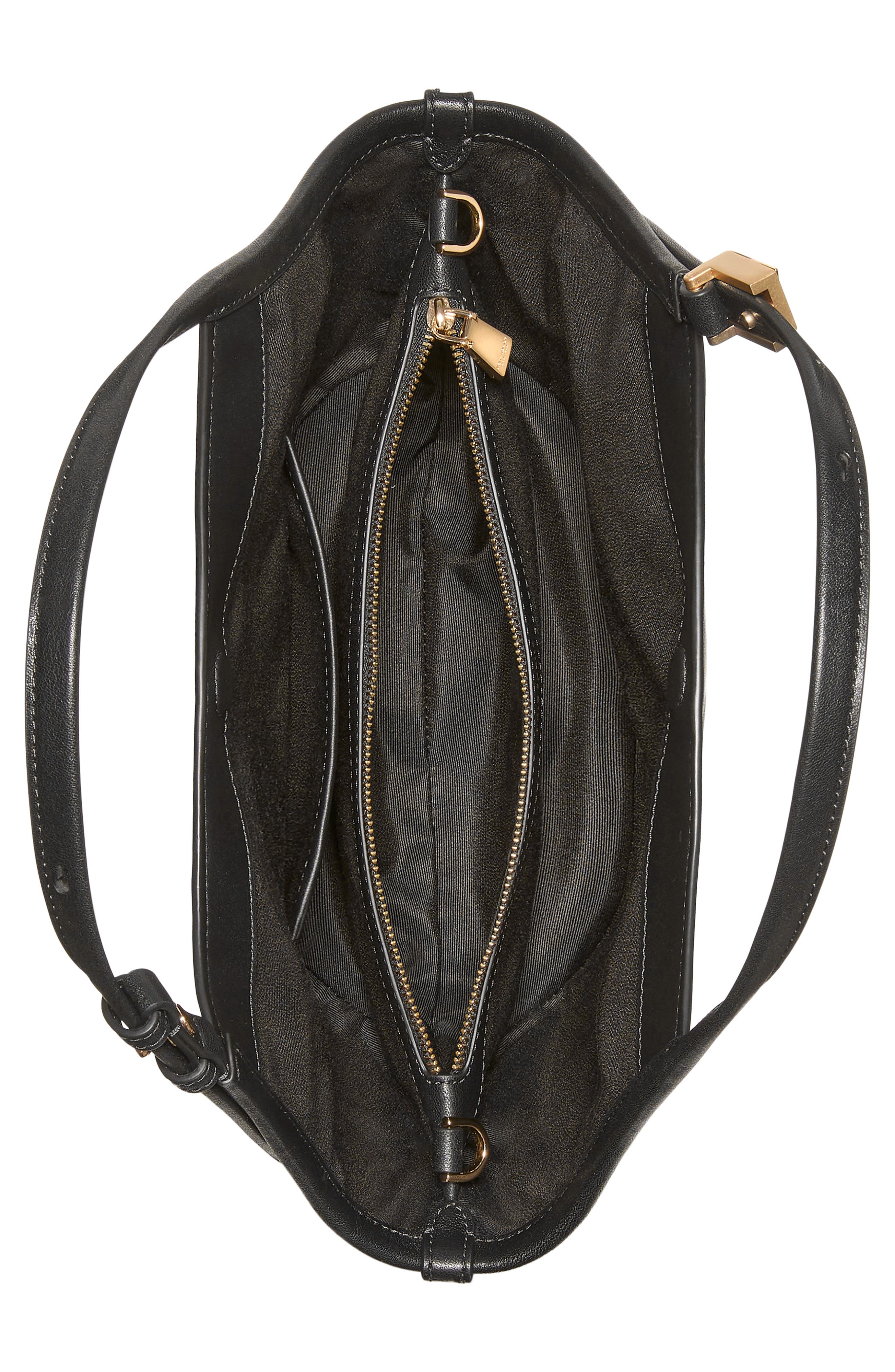 Kate Spade New York small deco fine grain leather tulip top handle bag, Alternate, color, Black