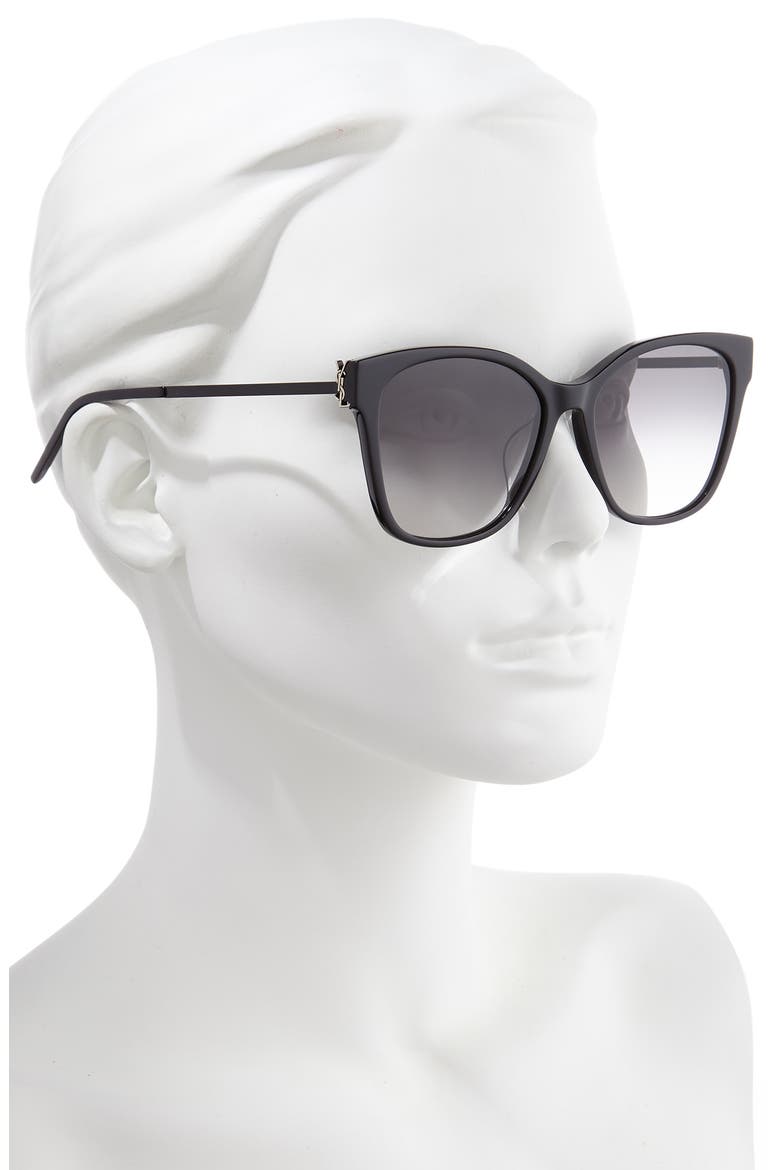 56mm Rectangular Sunglasses, Alternate, color, SHINY BLACK/ SMOKE GRADIENT