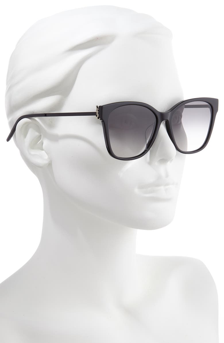 Saint Laurent 56mm Rectangular Sunglasses, Alternate, color, Shiny Black/ Smoke Gradient