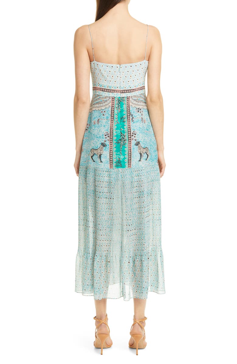 SALONI Veronica Jungle Print Silk Midi Dress, Alternate, color, 