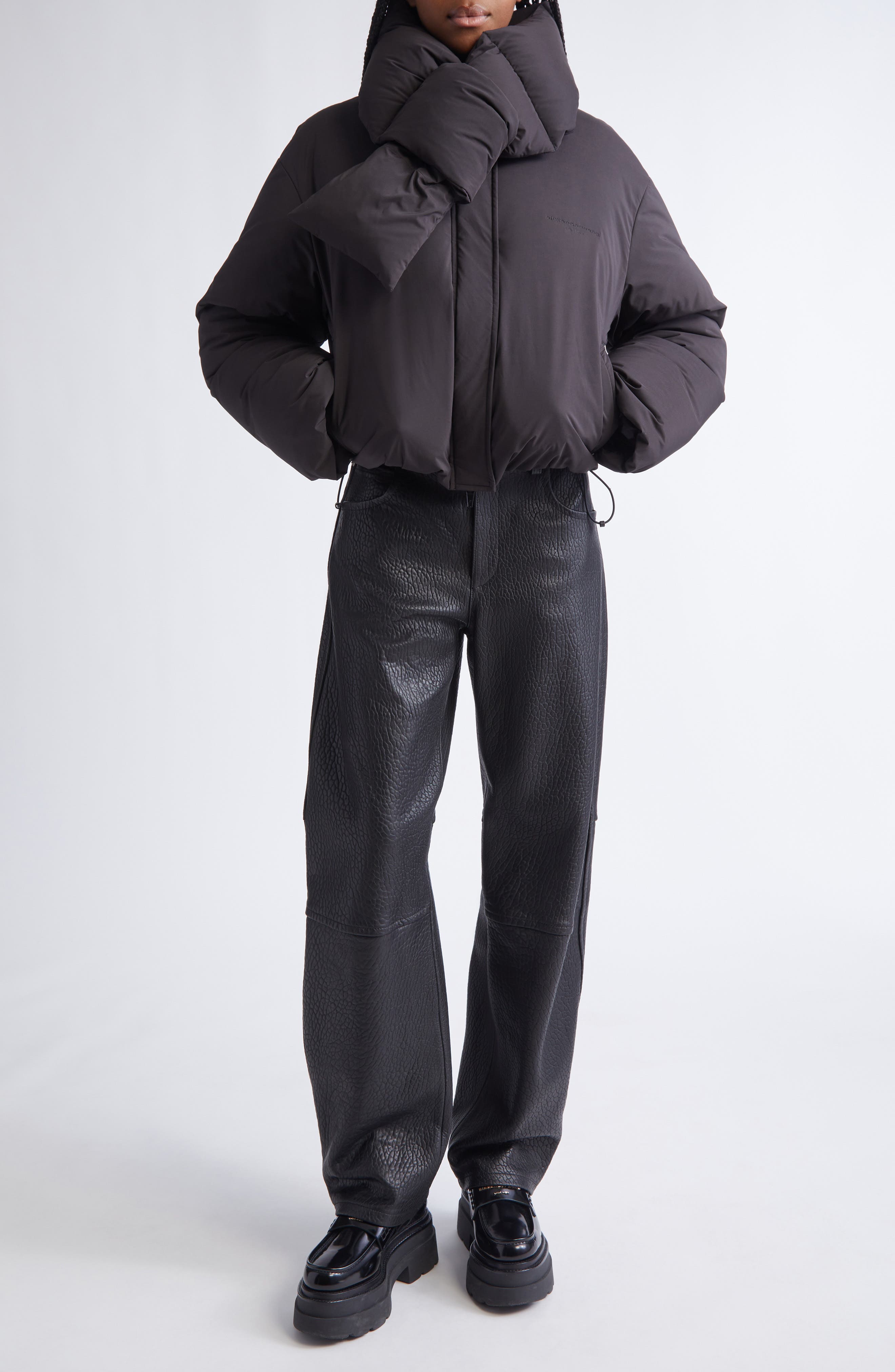 Crop Puffer Jacket With Removable Scarf - image 2