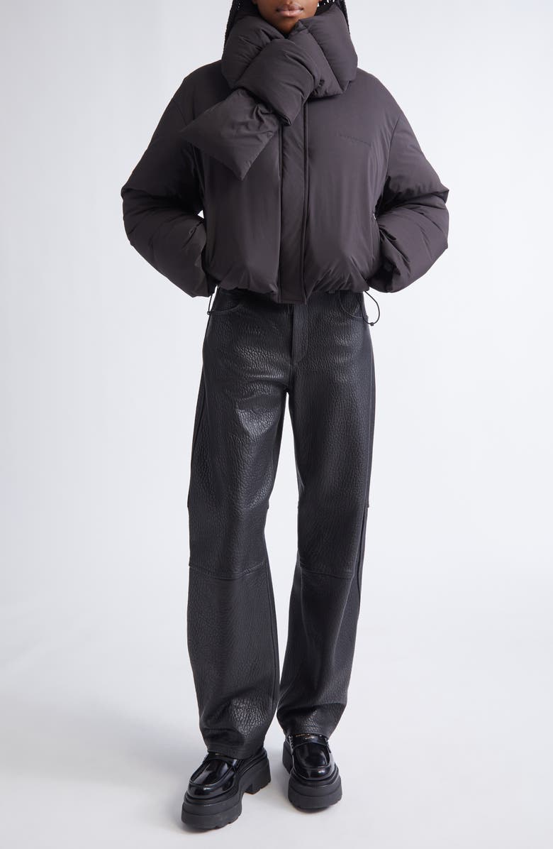 Alexander Wang Crop Puffer Jacket With Removable Scarf, Alternate, color, Black