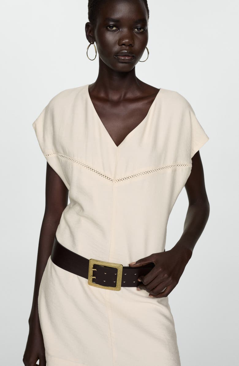 MANGO Lace Trim Dress, Alternate, color, Ecru