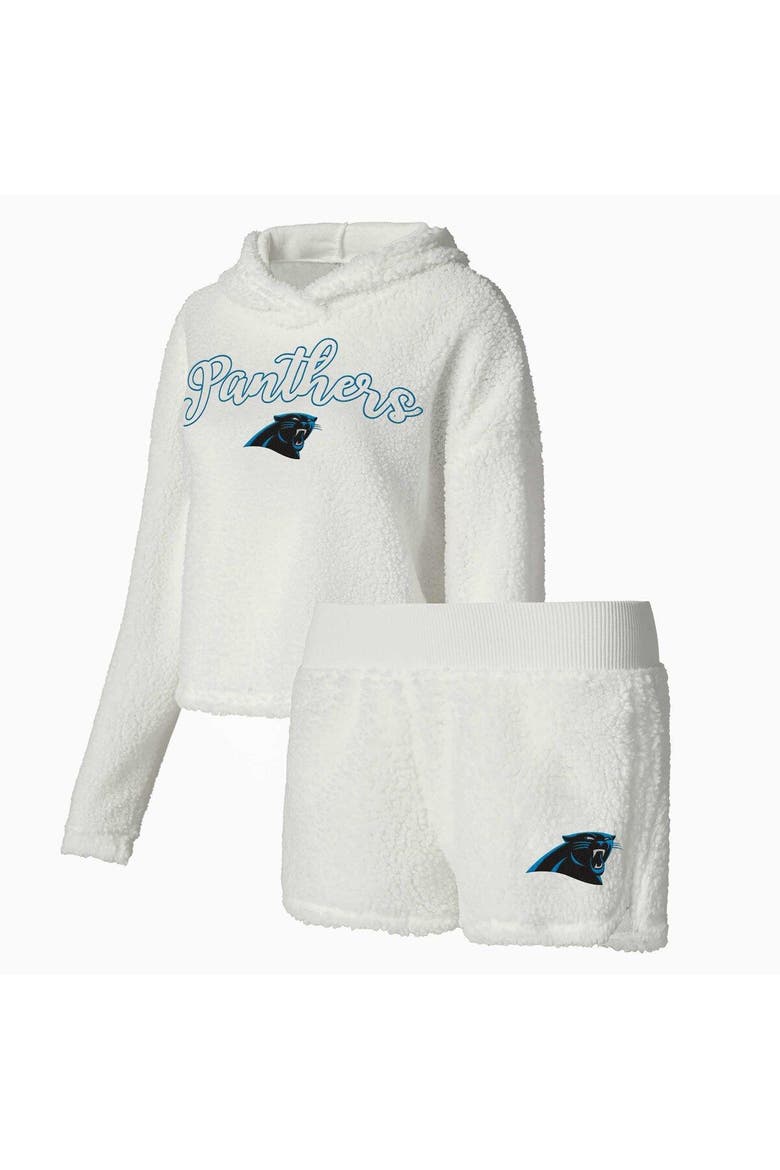 Women's Concepts Sport  White Carolina Panthers Fluffy Pullover Sweatshirt & Shorts Sleep Set, Main, color, White