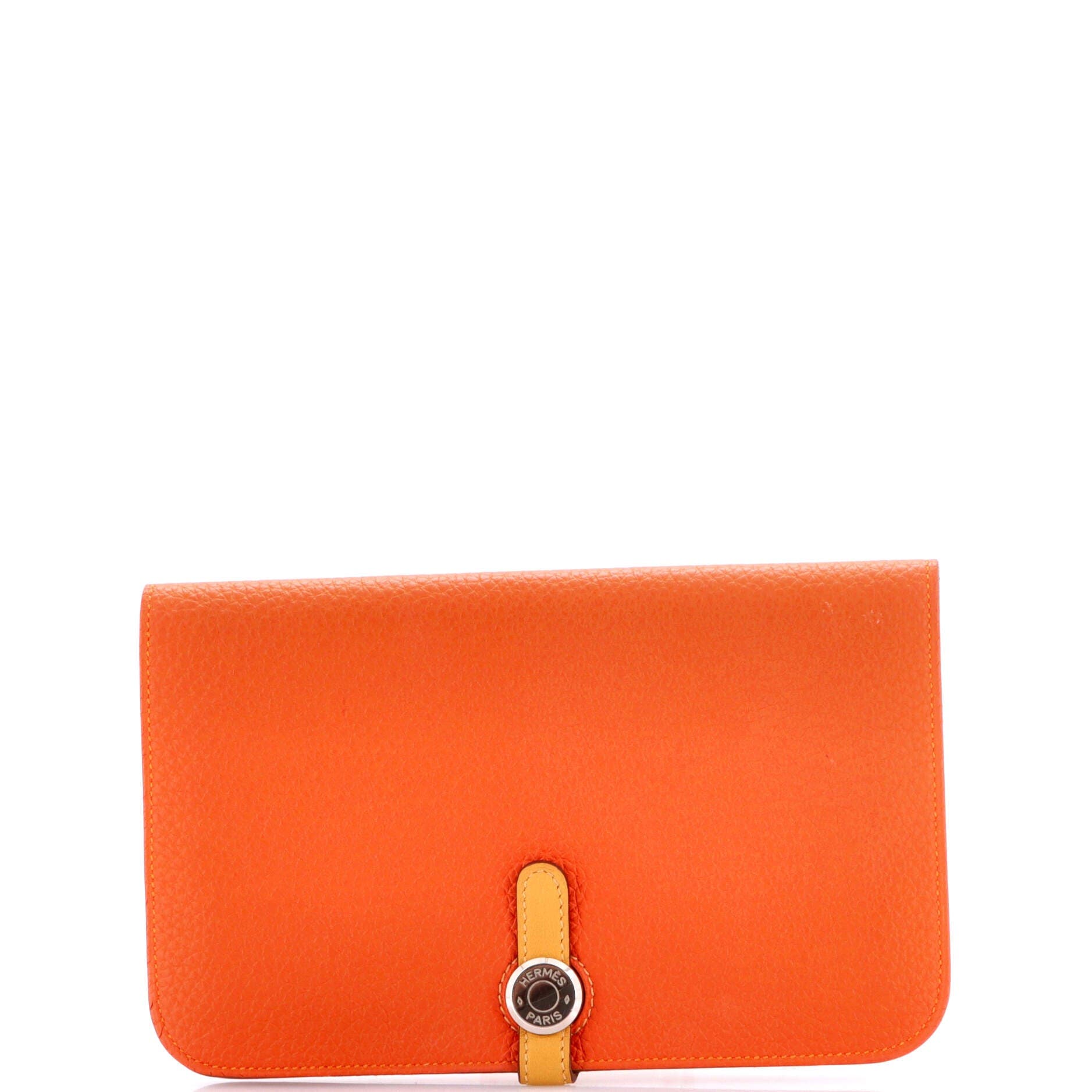 Pre-Owned Hermes Dogon Duo Combined Wallet Leather, Main, color, Feu