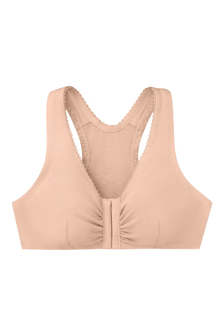 Front Close Cotton Blend T-Back Comfort Bra, Alternate, color, CAFE