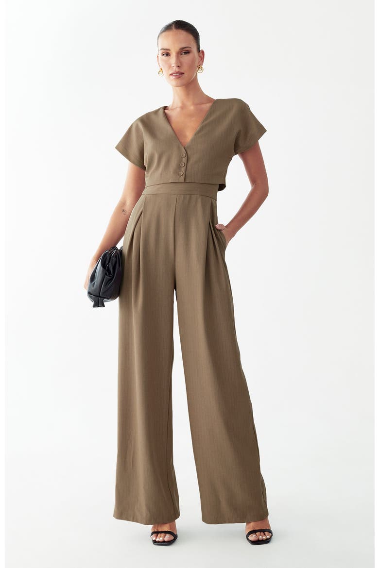 Glens Jumpsuit, Main, color, Mocha Pinstripe