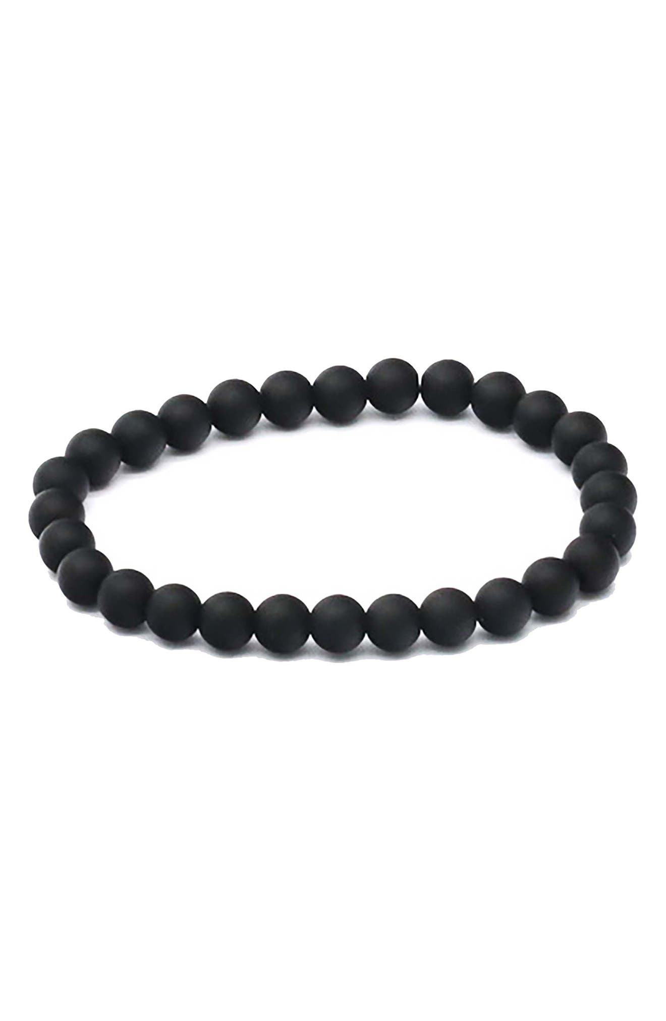 STEELTIME Men's Black Lava Stone Beaded Stretch Bracelet