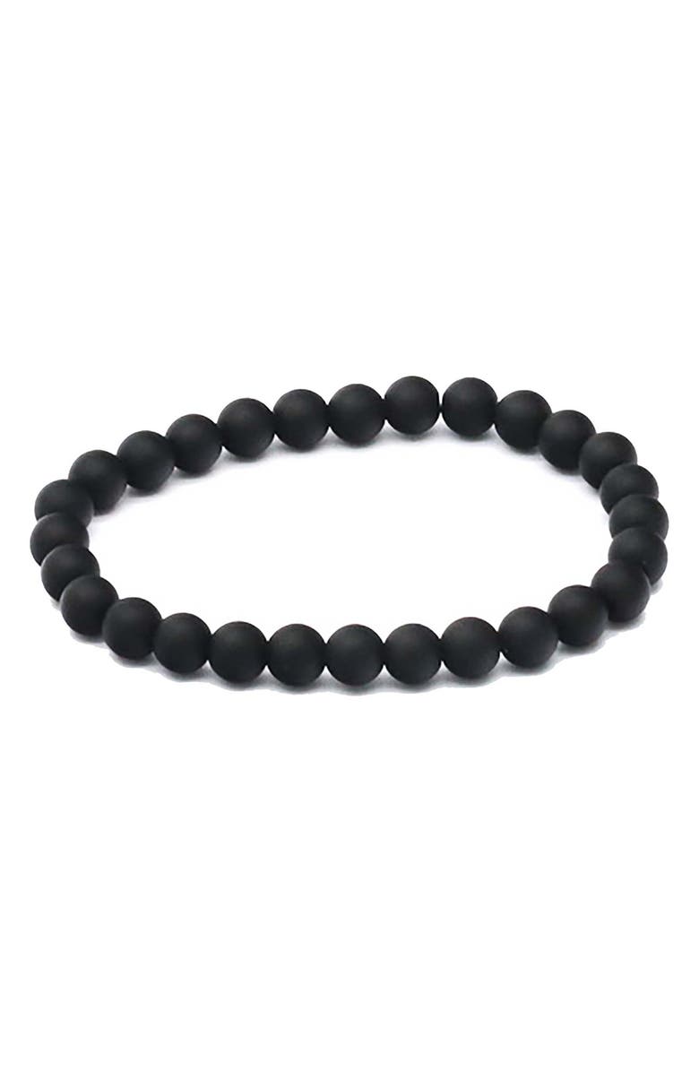 STEELTIME Men's Black Lava Stone Beaded Stretch Bracelet, Main, color, Black