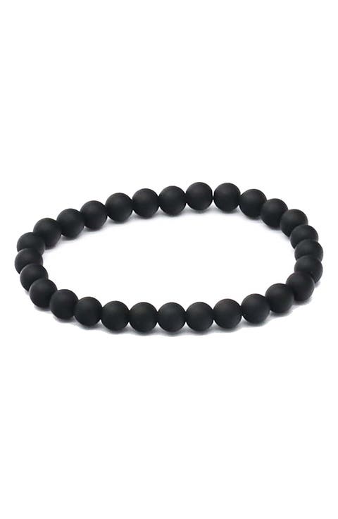 Men's Black Lava Stone Beaded Stretch Bracelet