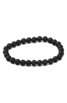 STEELTIME Men's Black Lava Stone Beaded Stretch Bracelet