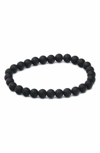 Men's Black Lava Stone Beaded Stretch Bracelet