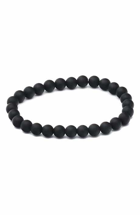 STEELTIME Men's Black Lava Stone Beaded Stretch Bracelet