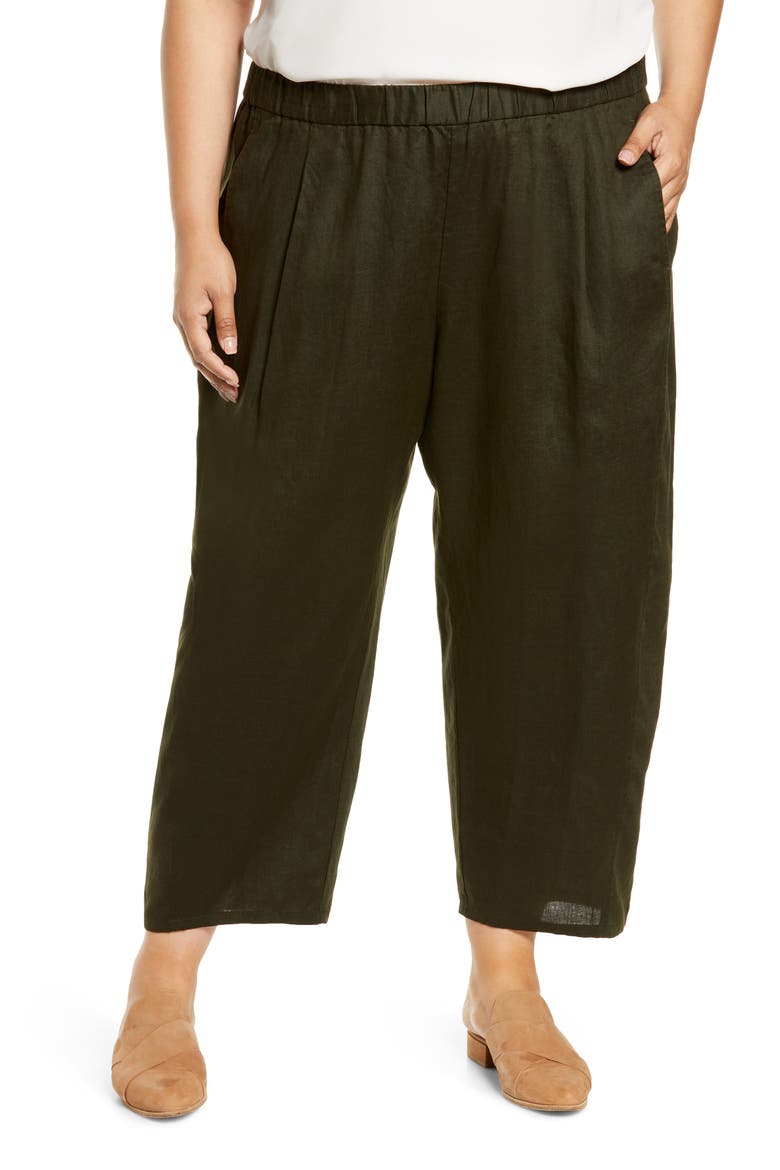 Lantern Organic Linen Ankle Pants, Main, color, SEAWEED