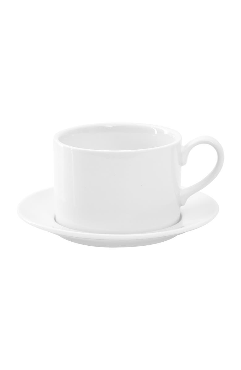 Our Table Simply White 6 Piece 3.75 Inch Porcelain Cups With Saucers Set, Alternate, color, White