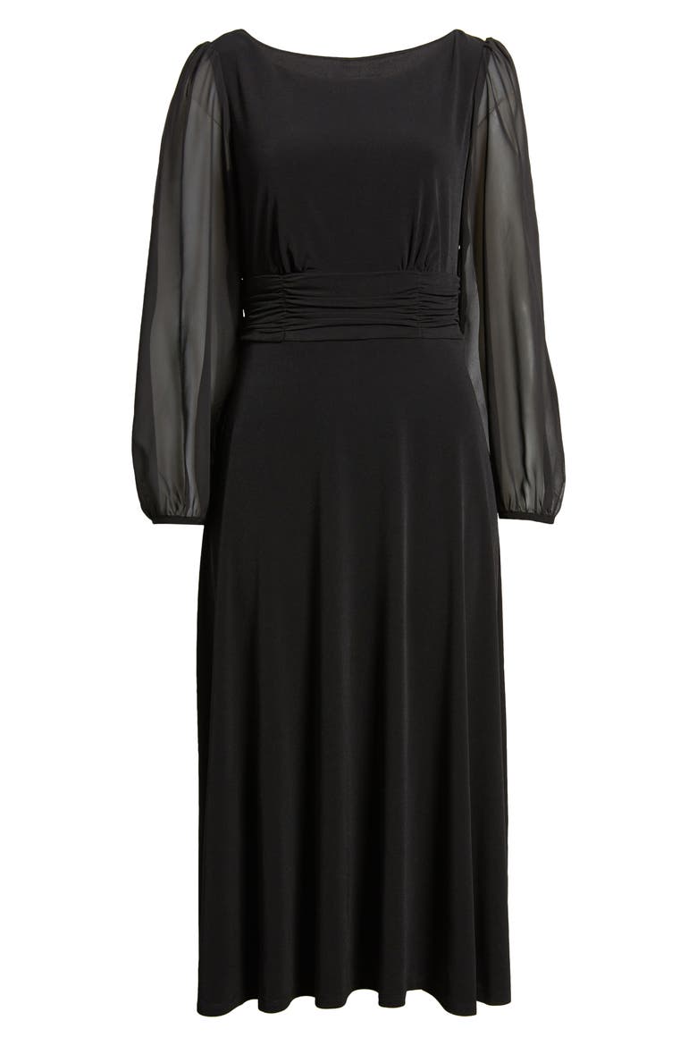 Chiffon Long Sleeve Midi Dress, Alternate, color, BLACK