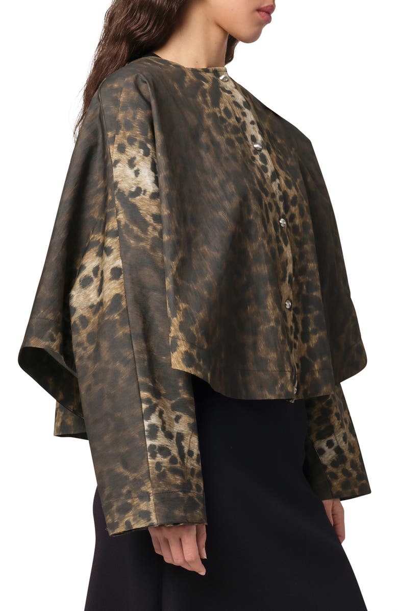 Apparis Quinn Leopard Print Water Repellent Cotton Blend Cape Jacket, Alternate, color, 