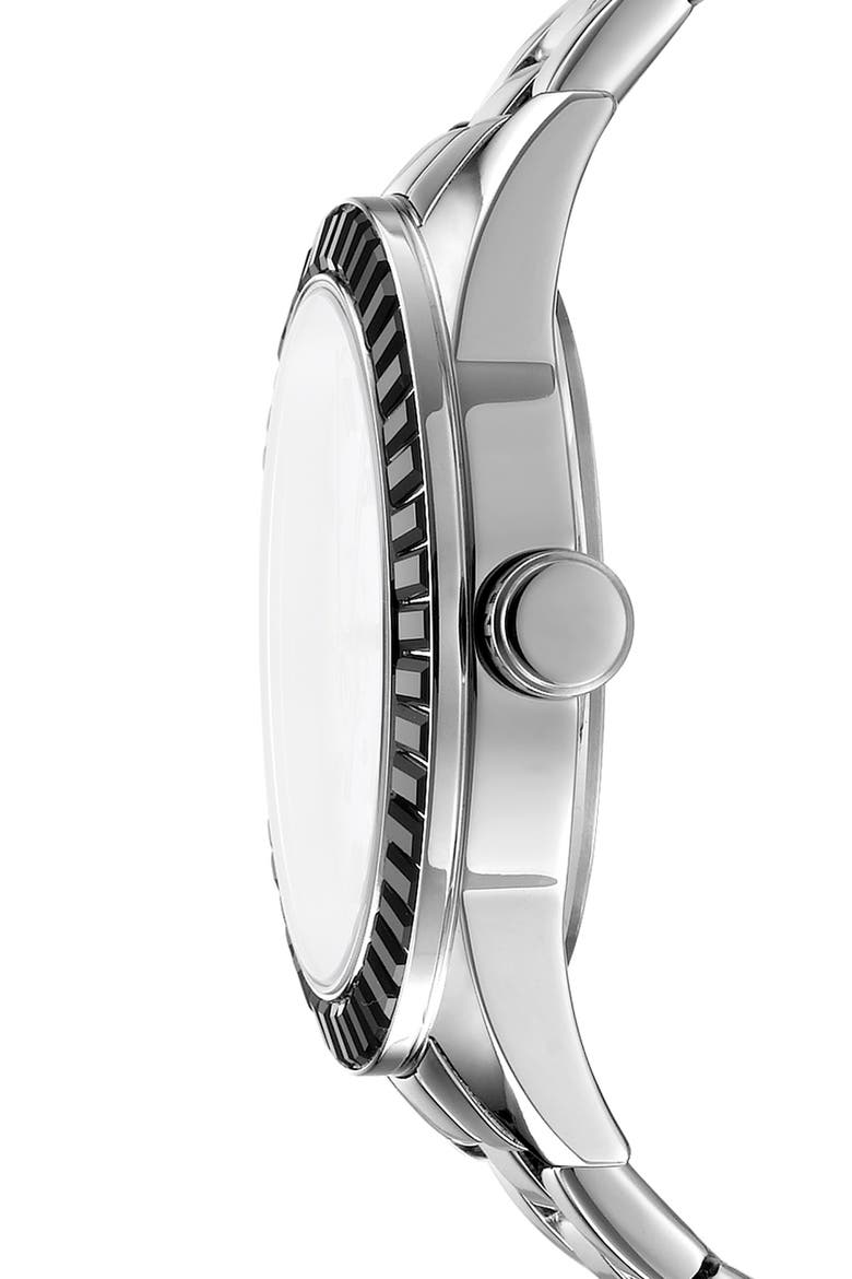 Crystal Embellished Three Hand Quartz Bracelet Watch, 40mm, Alternate, color, SILVER