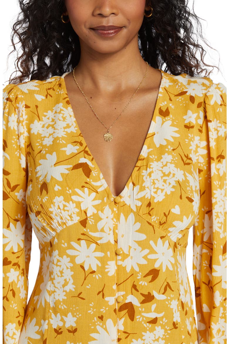 Night Out Floral Long Sleeve Button-Up Dress, Alternate, color, HAZELNUT
