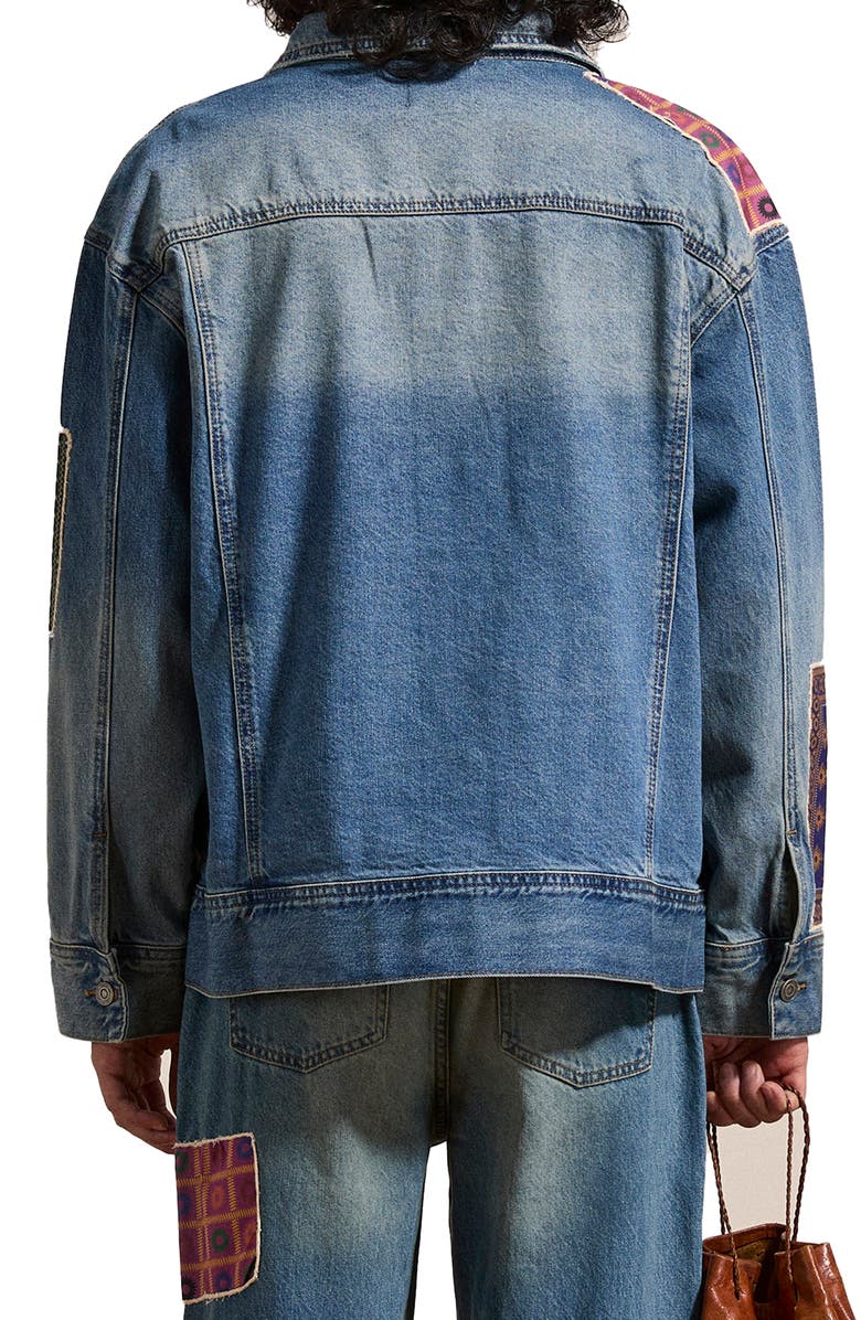 FOUND Kantha Patchwork Denim Trucker Jacket, Alternate, color, 