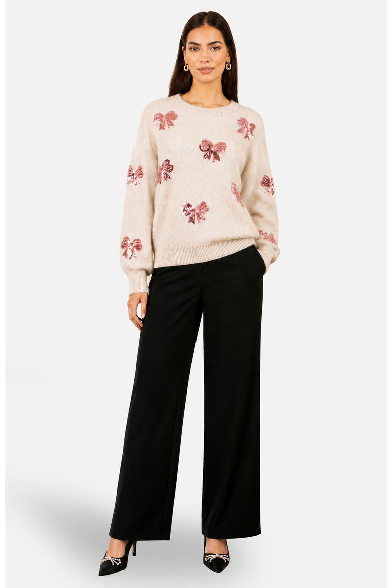 Relaxed Knit Sequin Bow Jumper, Alternate, color, Ivory