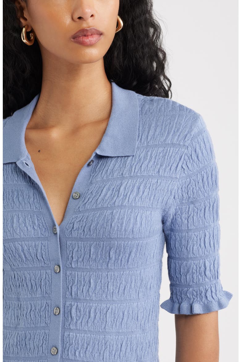 Textured Short Sleeve Cardigan, Alternate, color, BLUE UMBRA