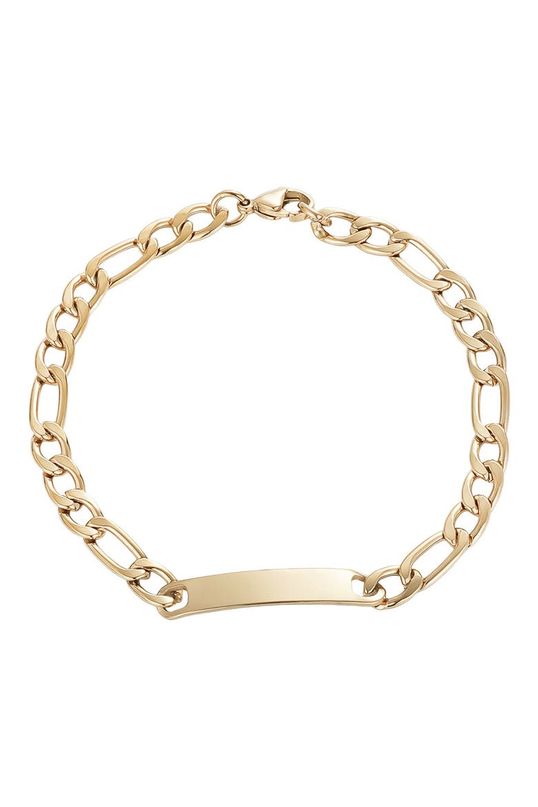 Men's 18K Gold Plated Figaro Chain ID Bracelet, Main, color, GOLD