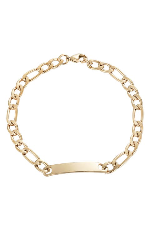 Men's 18K Gold Plated Figaro Chain ID Bracelet
