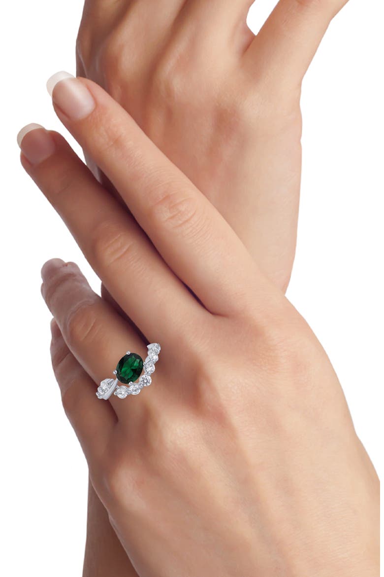 Oval Cubic Zirconia Half Border Ring, Alternate, color, GREEN/ SILVER