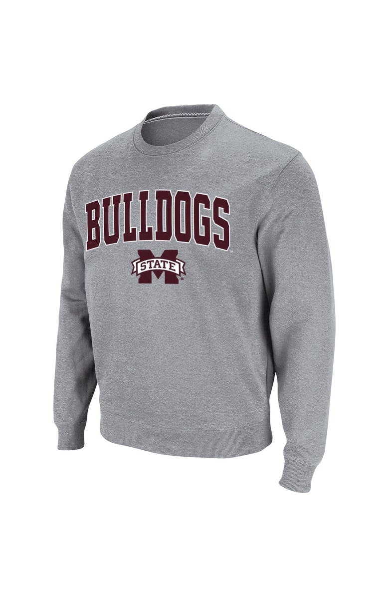 COLOSSEUM Men's Colosseum Heathered Gray Mississippi State Bulldogs Arch & Logo Tackle Twill Pullover Sweatshirt, Alternate, color, Heather Gray