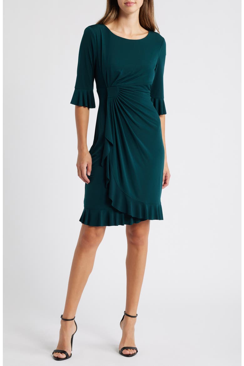 Ruffle Pleat Dress, Main, color, HUNTER