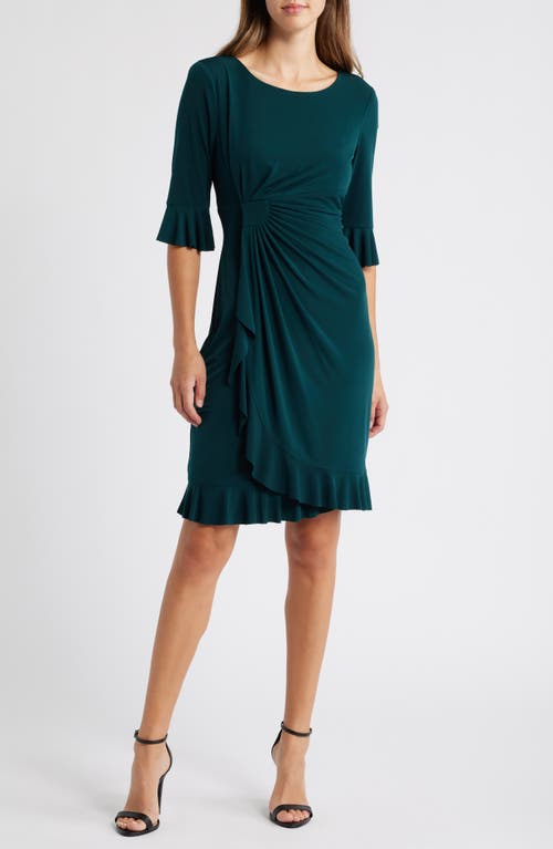 Connected Apparel Ruffle Pleat Dress in Hunter 