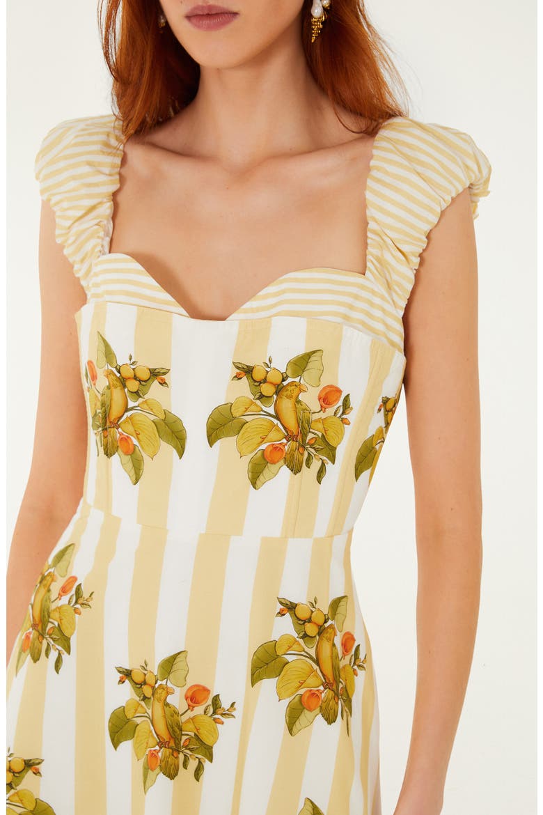Lemon Birds Mixed Print Cotton Dress, Alternate, color, LEMON BIRDS MULTICOL