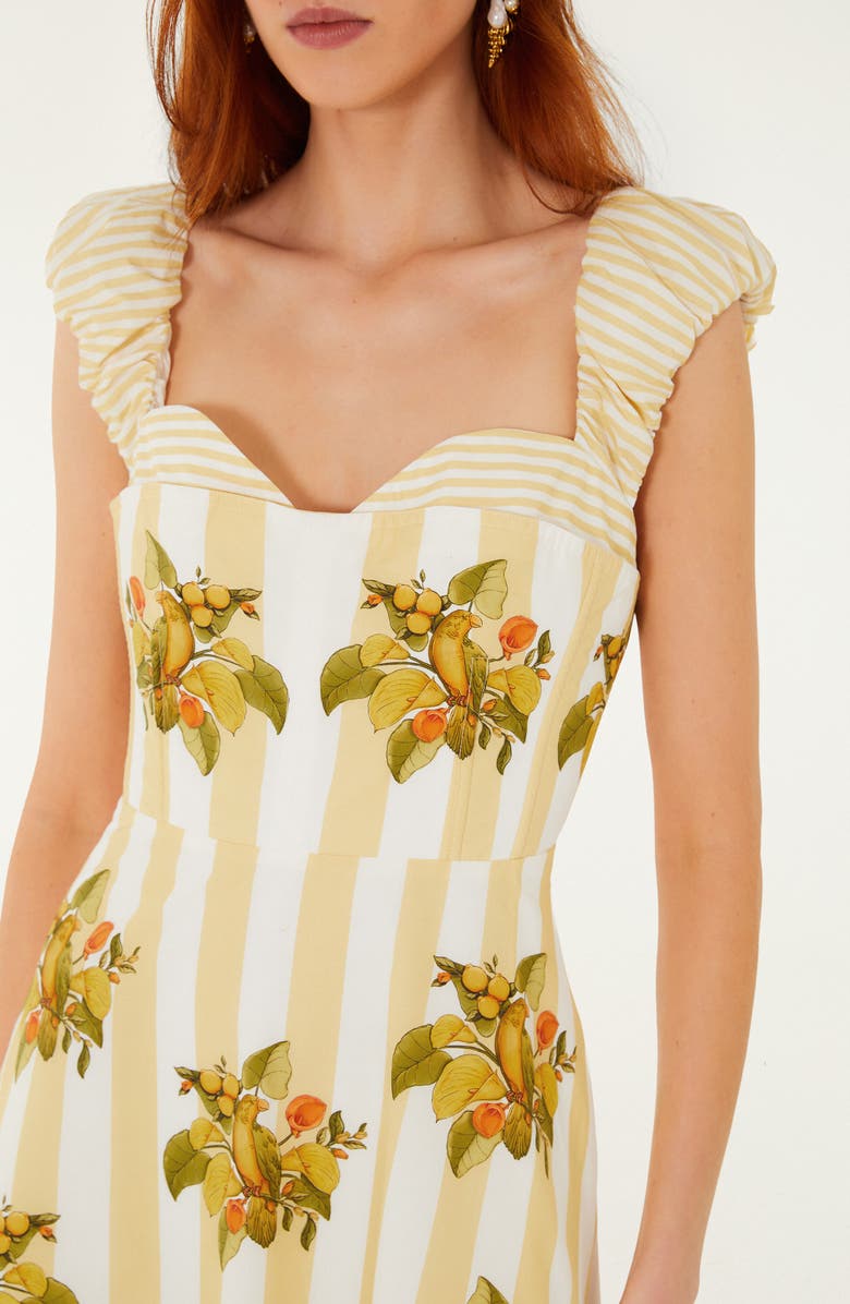 FARM Rio Lemon Birds Mixed Print Cotton Dress, Alternate, color, Lemon Birds Multicol