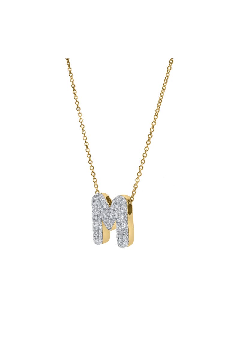 Big Bubble Initial Letter 14K Yellow Gold Diamond Pendant Necklace, Alternate, color, Gold M
