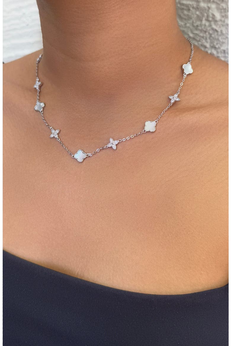 Mother of Pearl Station Necklace, Alternate, color, WHITE