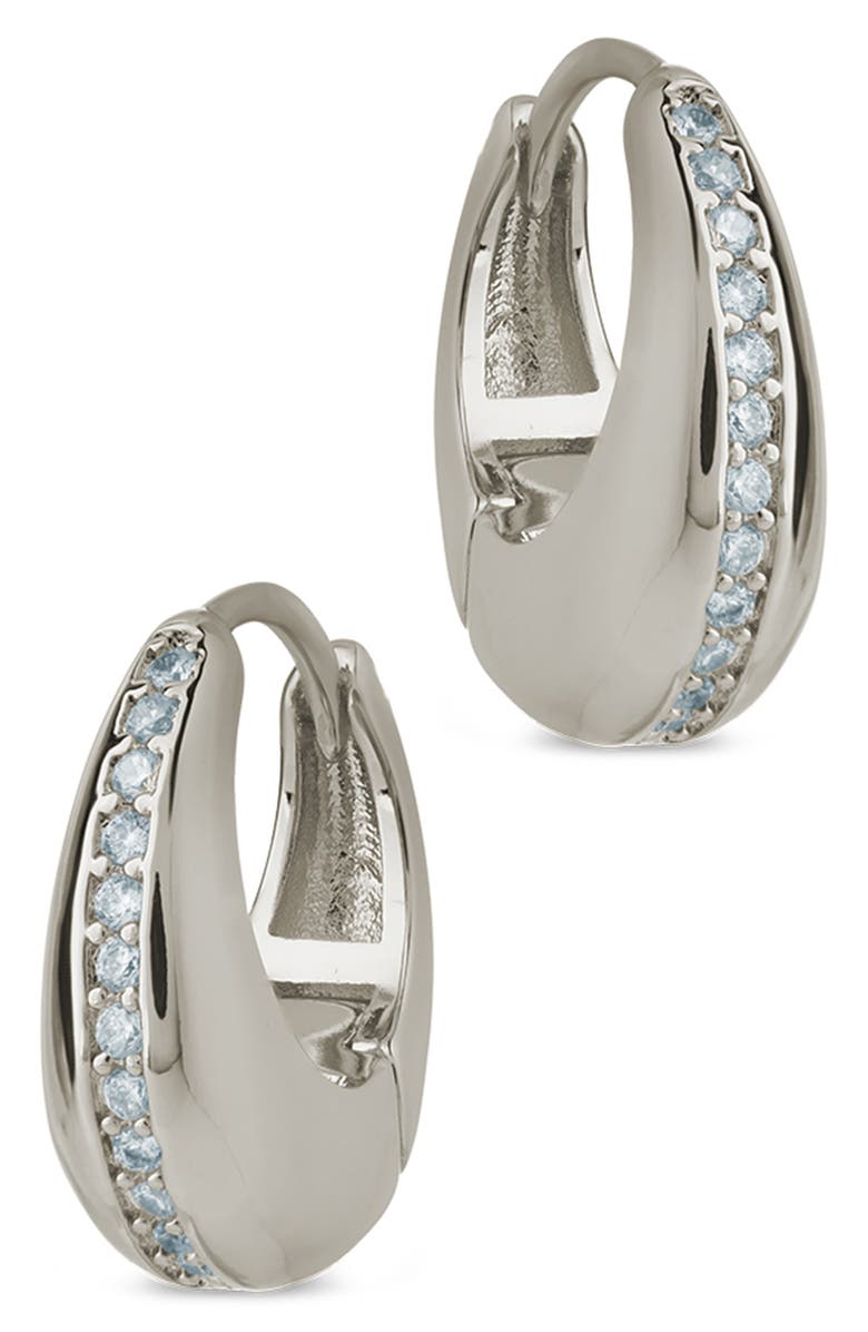 Sterling Forever Ari Cubic Zirconia Chunky Mini Hoop Earrings, Alternate, color, Silver