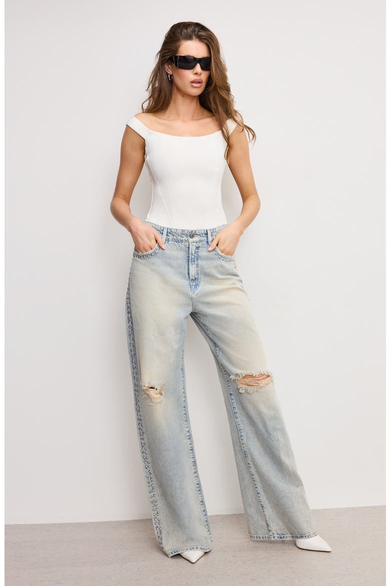 Good Standard Ease Studded High Waist Wide Leg Jeans, Alternate, color, INDIGO784