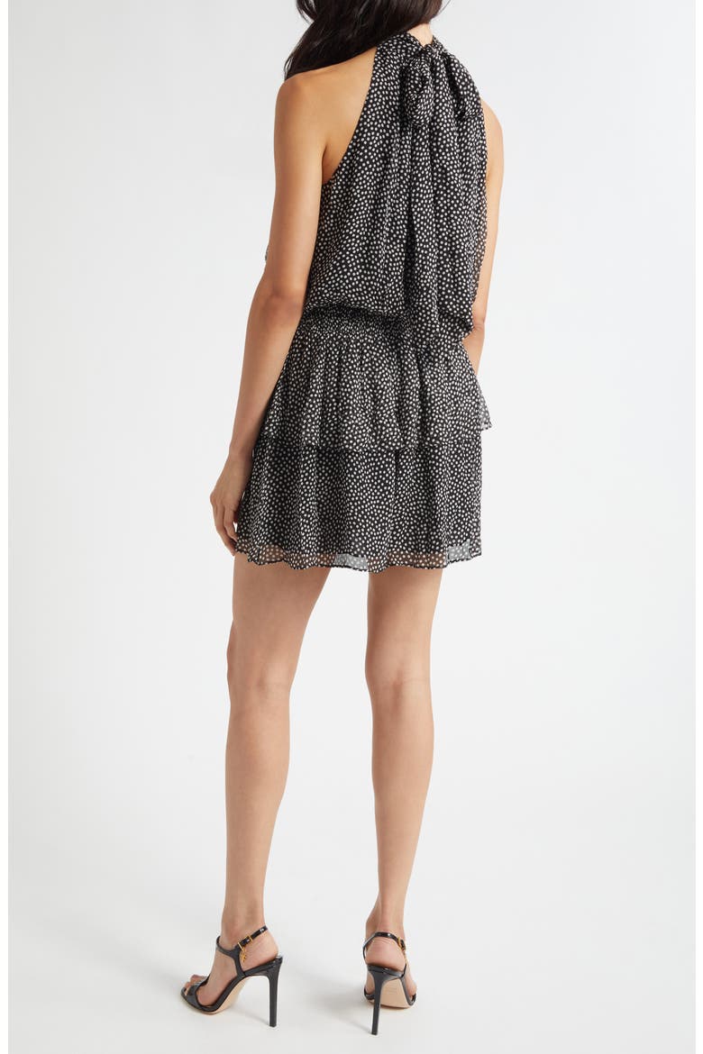 Luana Tiered Silk Minidress, Alternate, color, BLACK POLKADOT