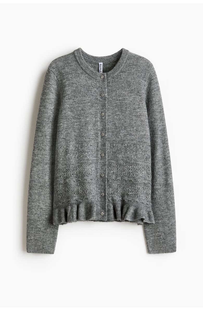 H&M Pointelle-knit Cardigan, Main, color, Gray Melange