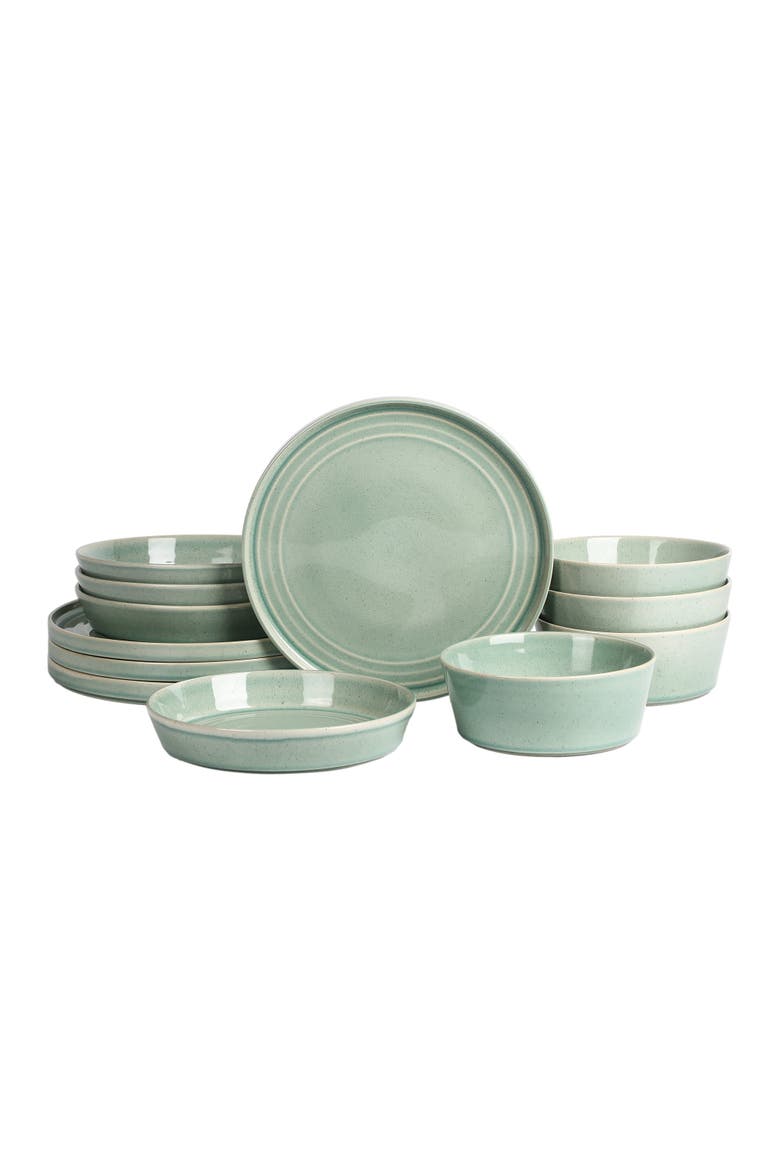 Claire Stoneware 12-Piece Dinnerware Set, Main, color, Green