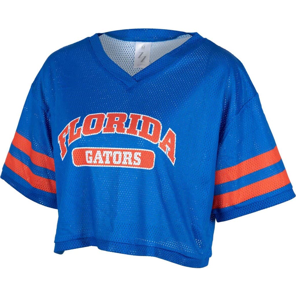 Zoozatz Royal Florida Gators Mesh Cropped V-neck T-shirt In Blue