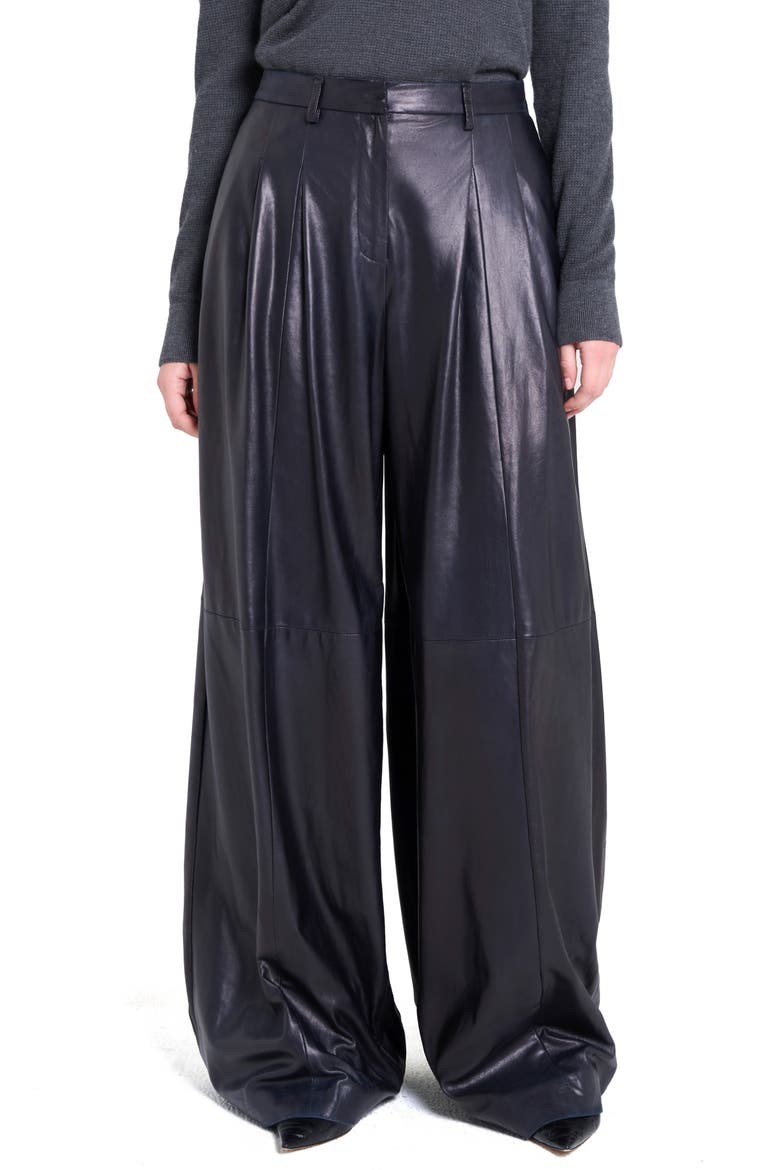 Avery Wide Leg Leather Pants, Main, color, DARK MIDNIGHT